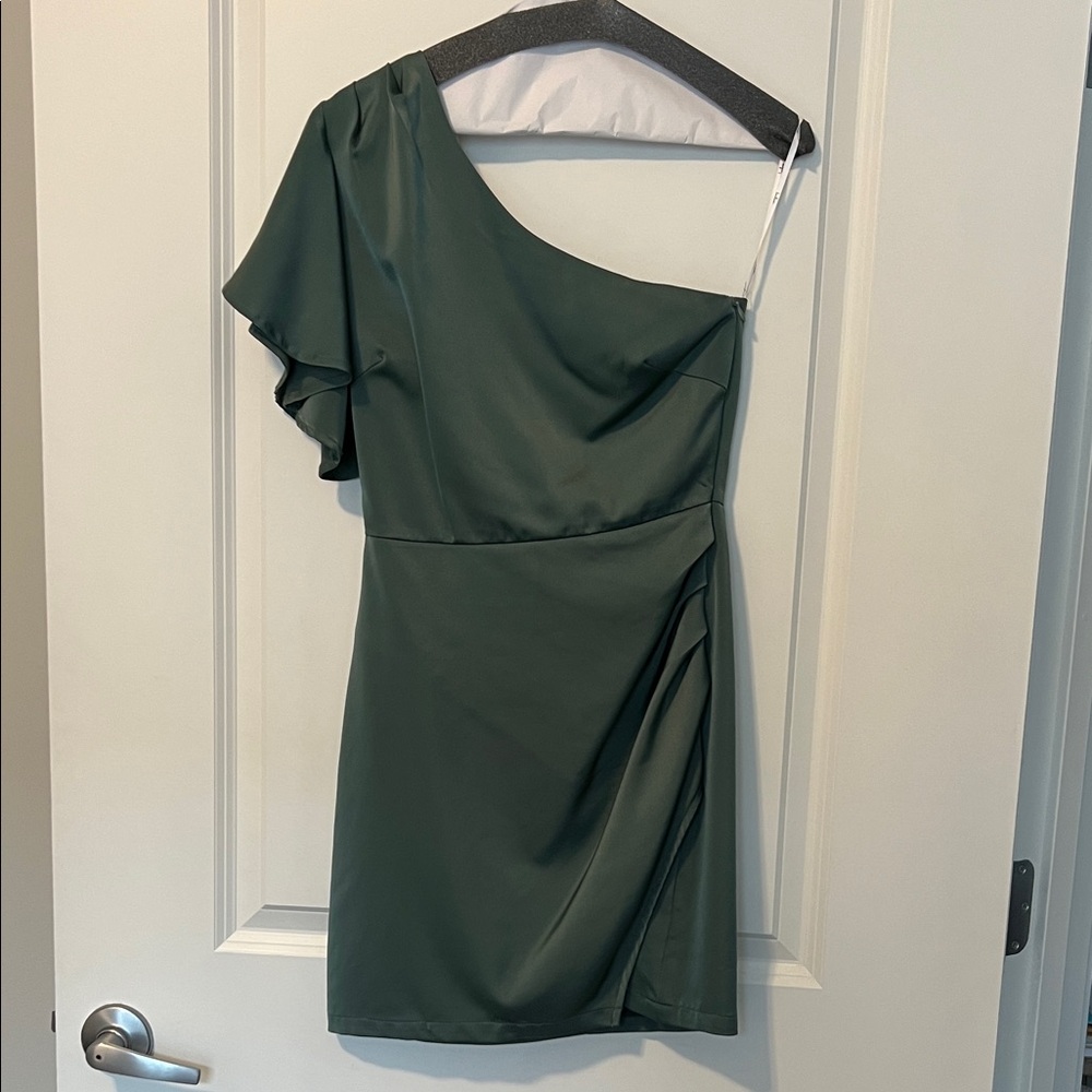 Lulu's Forest Green One-Shoulder Dress